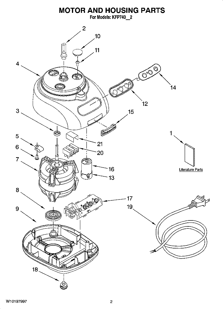 MOTOR AND HOUSING PARTS Diagram and Parts List for KFP740QBF2  KitchenAid Food Processor