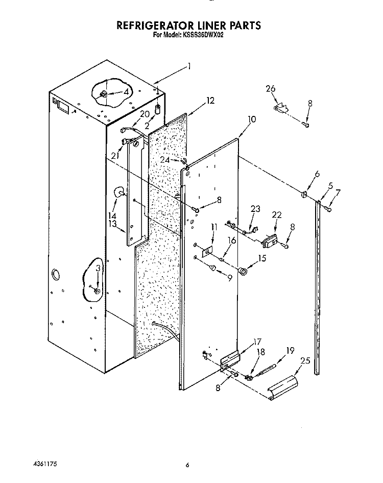 REFRIGERATOR LINER Diagram and Parts List for KSSS36DWX02  KitchenAid Refrigerator