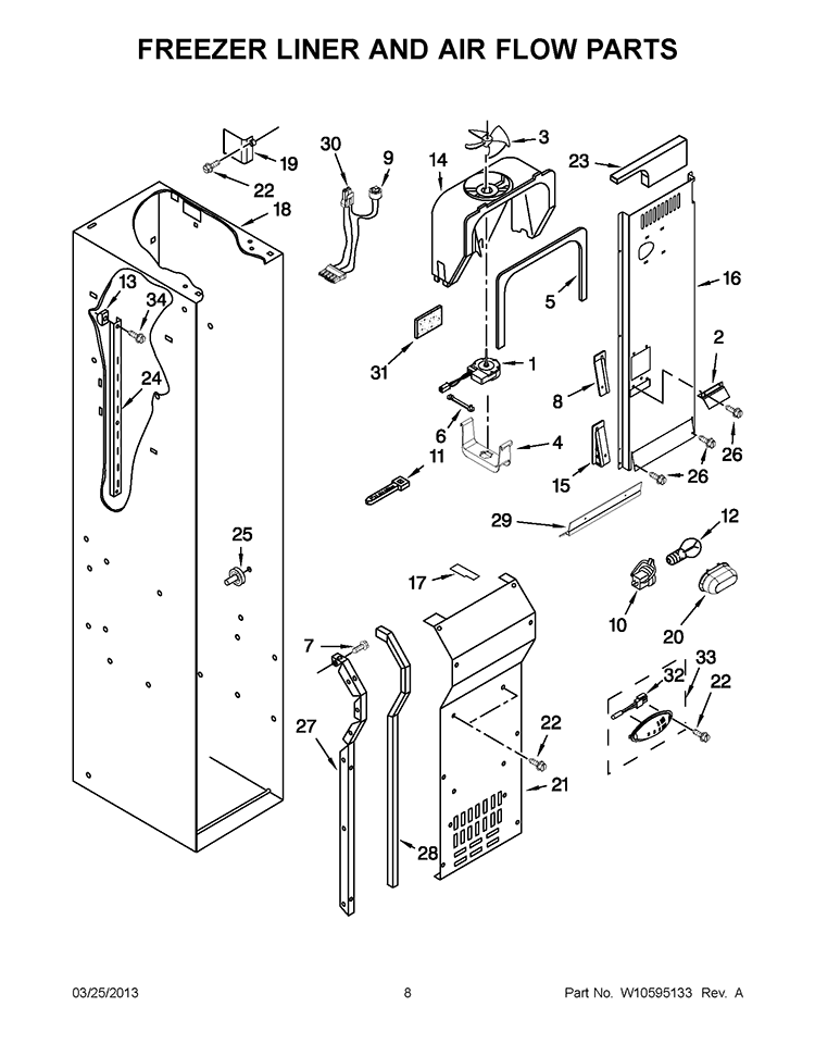 FREEZER LINER AND AIR FLOW PARTS Diagram and Parts List for KSSC42FTS17  KitchenAid Refrigerator