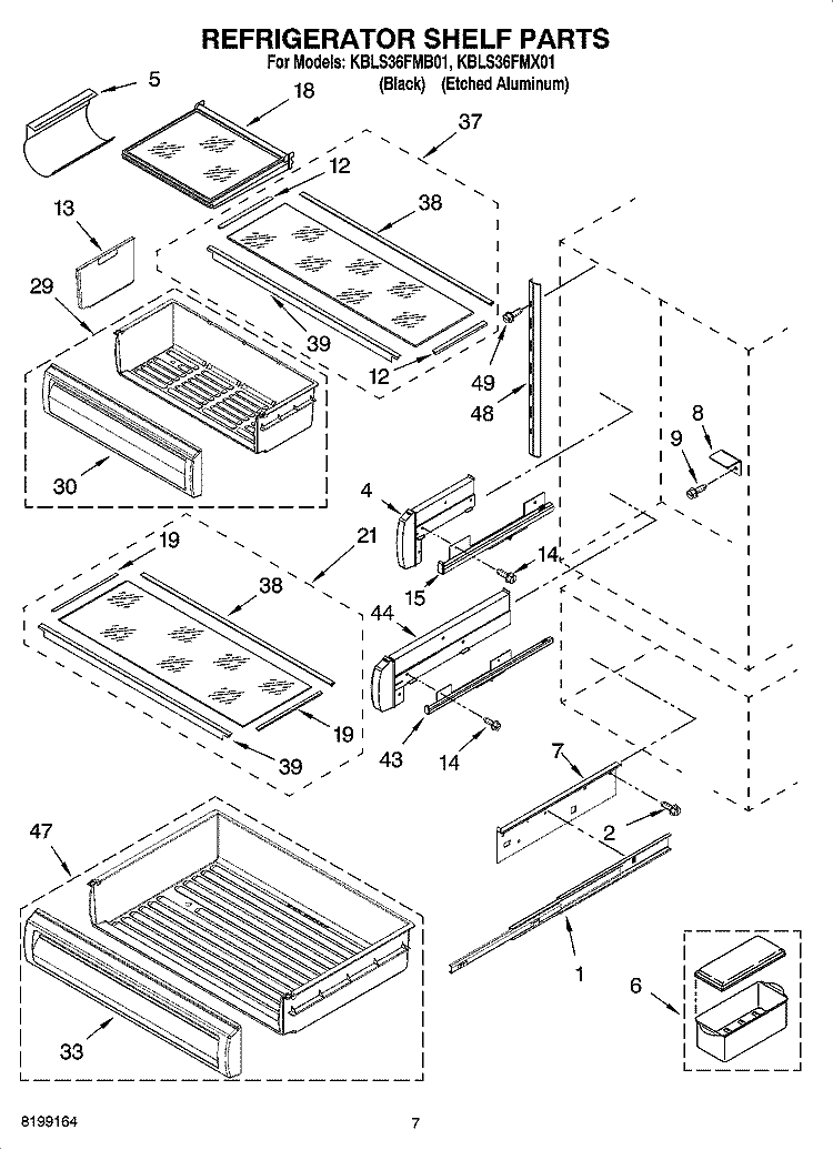 REFRIGERATOR SHELF PARTS Diagram and Parts List for KBLS36FMB01  KitchenAid Refrigerator