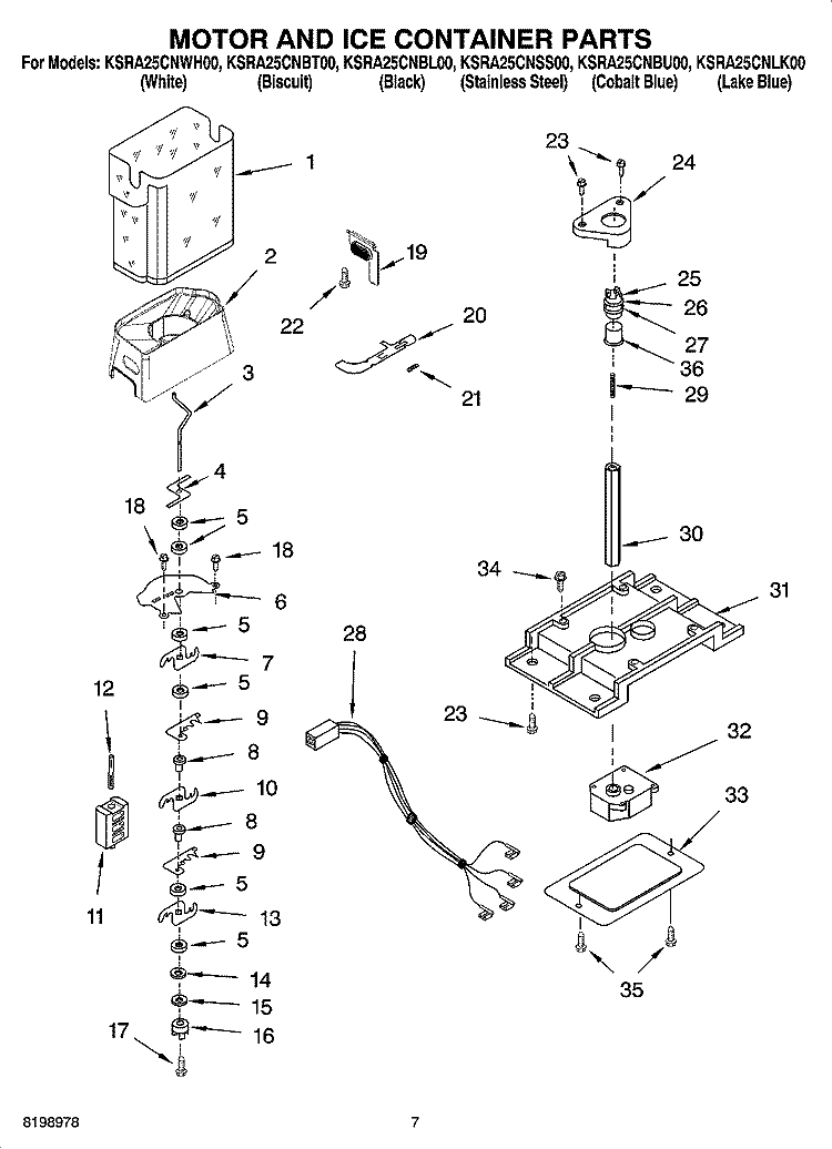 MOTOR AND ICE CONTAINER PARTS Diagram and Parts List for KSRA25CNLK00  KitchenAid Refrigerator