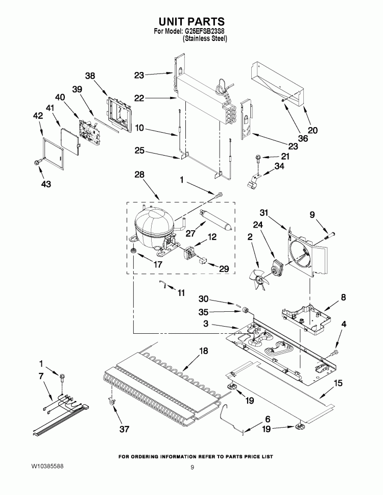 UNIT PARTS Diagram and Parts List for G25EFSB23S8  Whirlpool Refrigerator