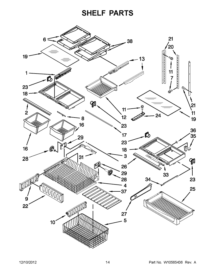 SHELF PARTS Diagram and Parts List for GX5FHTXVY010  Whirlpool Refrigerator