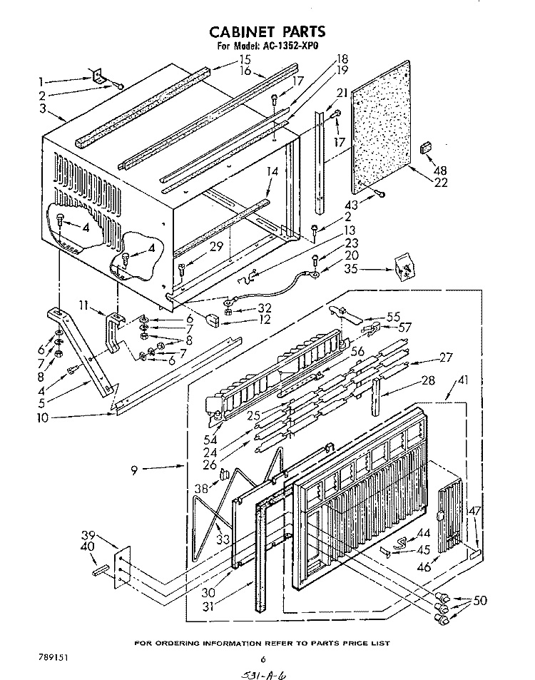 CABINET Diagram and Parts List for AC1352XP0  Whirlpool Air Conditioner