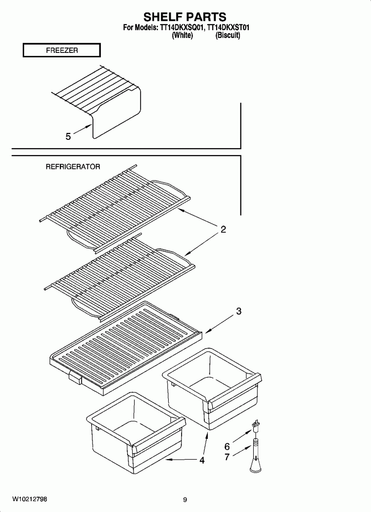 SHELF PARTS, OPTIONAL PARTS Diagram and Parts List for TT14DKXST01  Estate Refrigerator