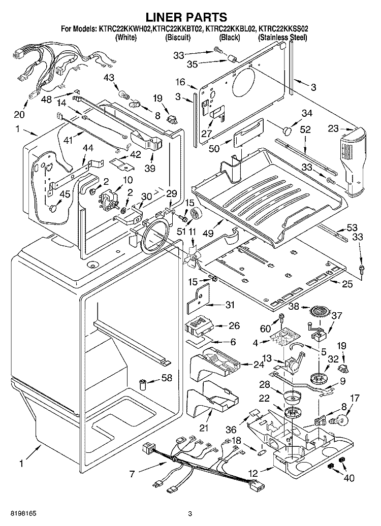 LINER Diagram and Parts List for KTRC22KKBL02  KitchenAid Refrigerator