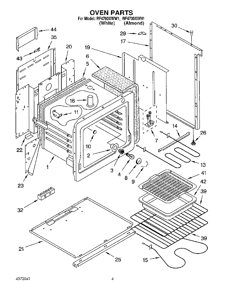 OVEN Diagram and Parts List for RF4700XWW1  Whirlpool Range