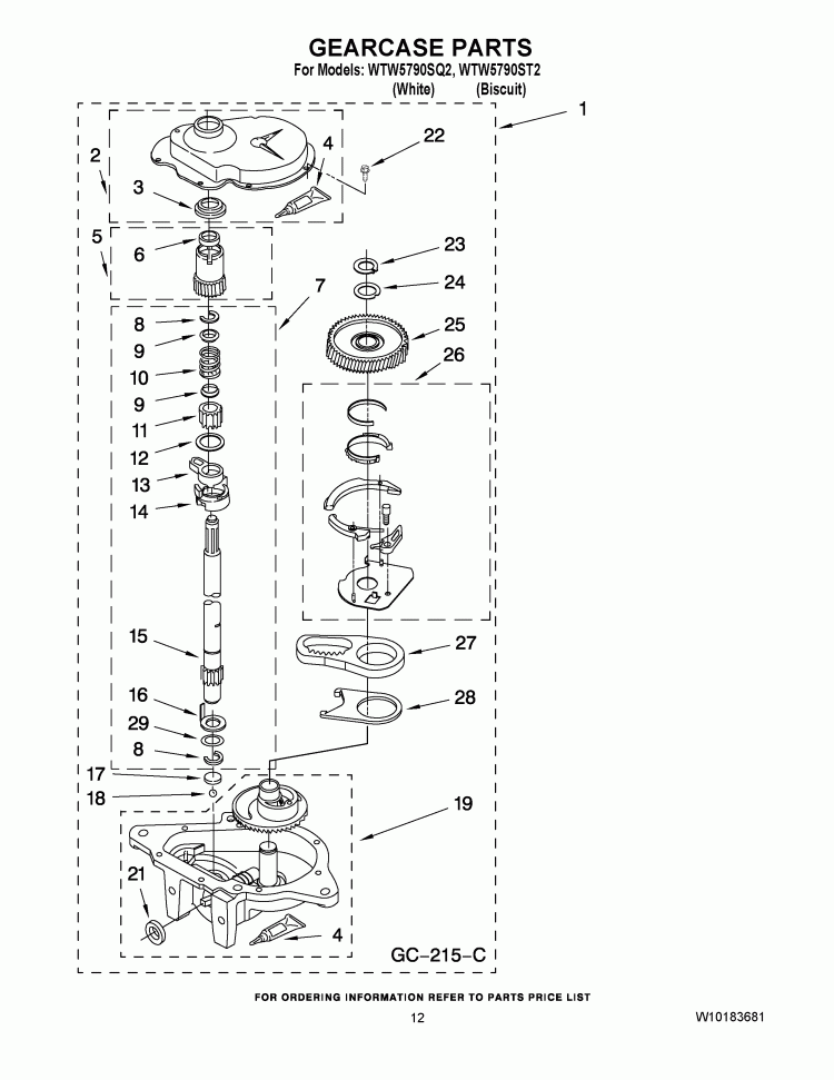GEARCASE PARTS Diagram and Parts List for WTW5790SQ2  Whirlpool Washer