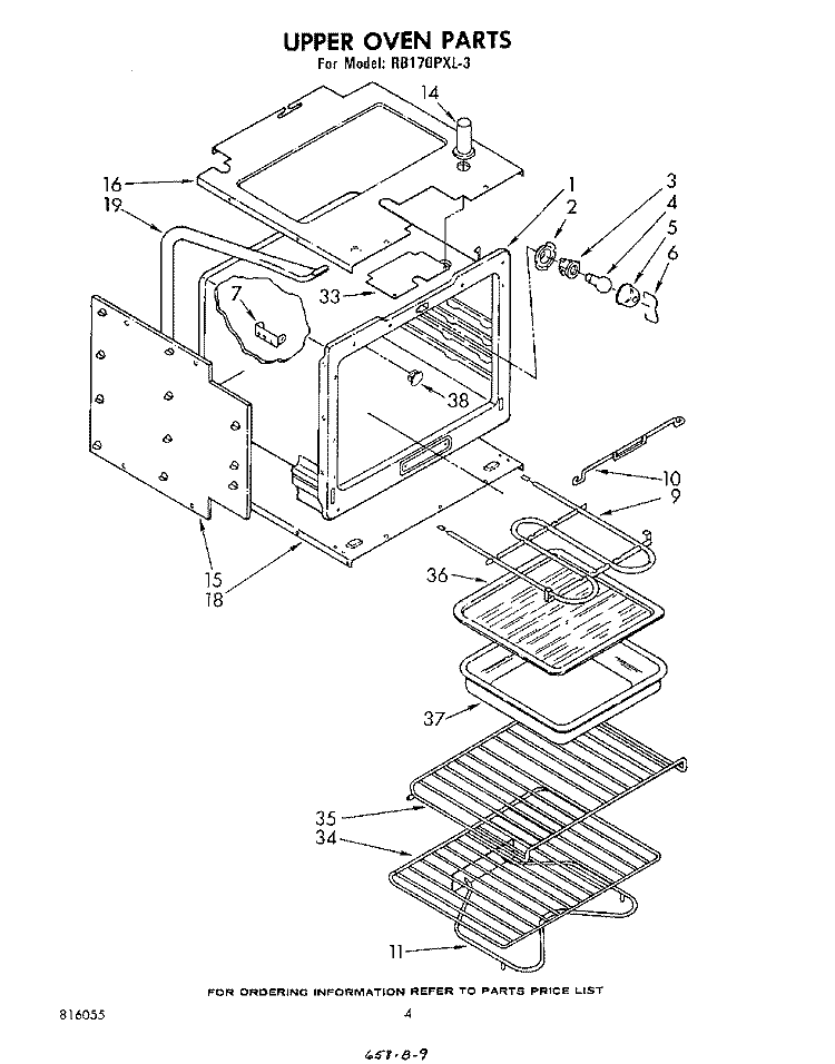 UPPER OVEN Diagram and Parts List for RB170PXL3  Whirlpool Wall Oven