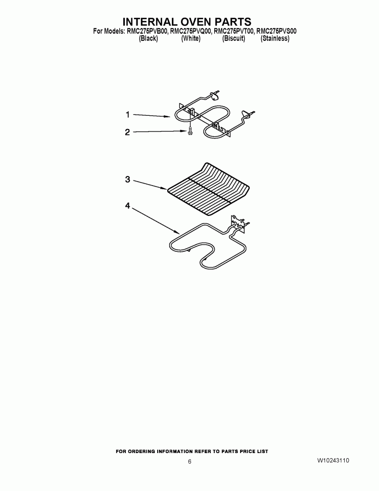 INTERNAL OVEN PARTS Diagram and Parts List for RMC275PVB00  Whirlpool Microwave Oven Combo