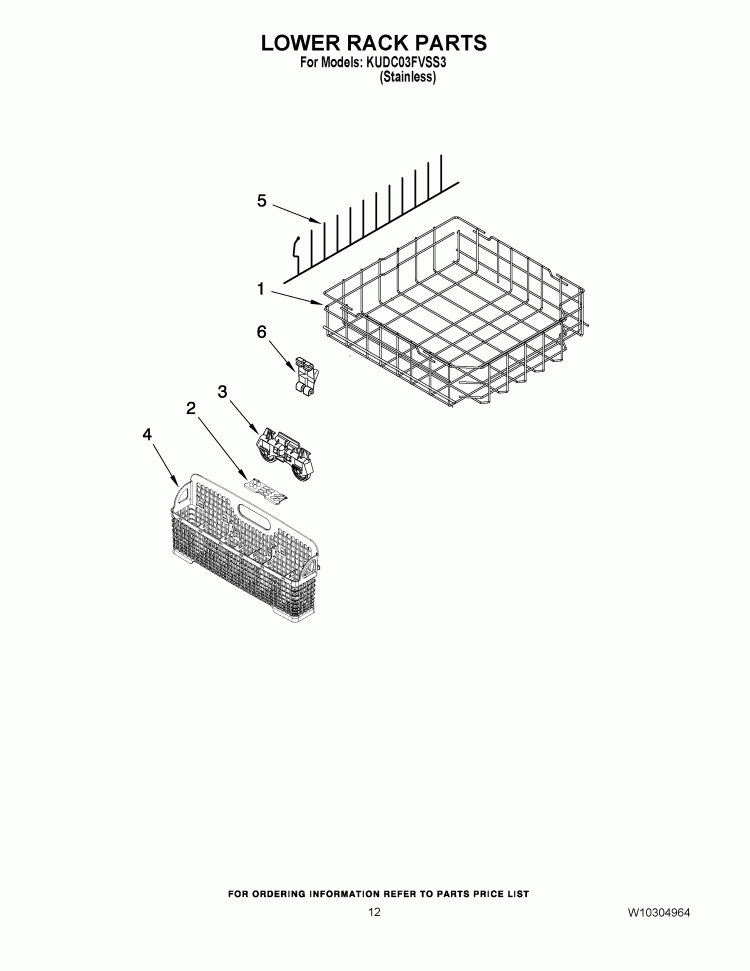 LOWER RACK PARTS Diagram and Parts List for KUDC03FVSS3  KitchenAid Dishwasher