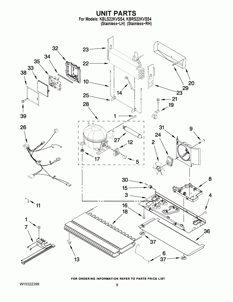 UNIT PARTS Diagram and Parts List for KBRS22KVSS4  KitchenAid Refrigerator