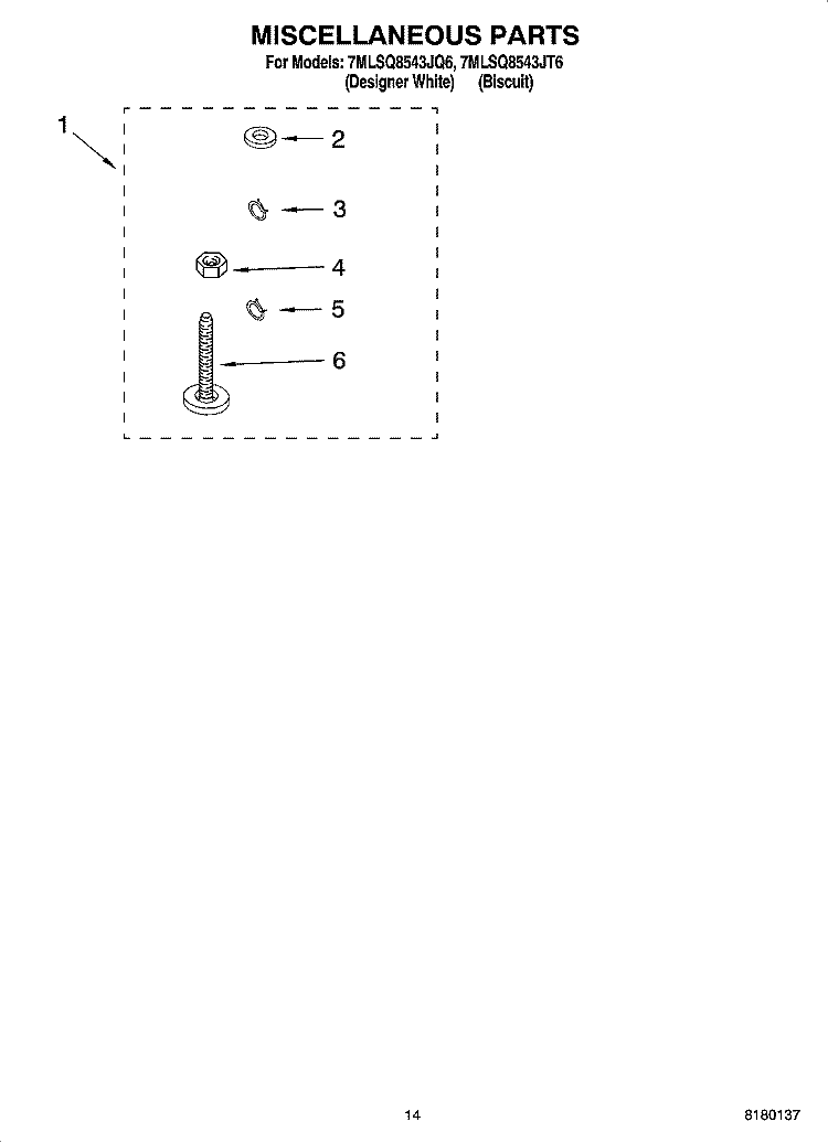 MISCELLANEOUS PARTS - OPTIONAL PARTS (NOT INCLUDED) Diagram and Parts List for 7MLSQ8543JT6  Whirlpool Washer
