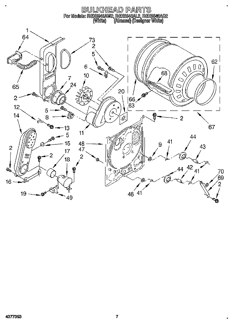 BULKHEAD Diagram and Parts List for RGX6646AQ2  Roper Dryer