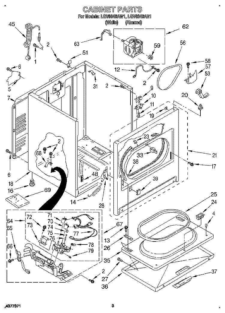 CABINET Diagram and Parts List for LGV6848AN1  Whirlpool Dryer