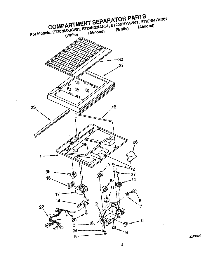 COMPARTMENT SEPARATOR Diagram and Parts List for ET20NMXAW01  Whirlpool Refrigerator