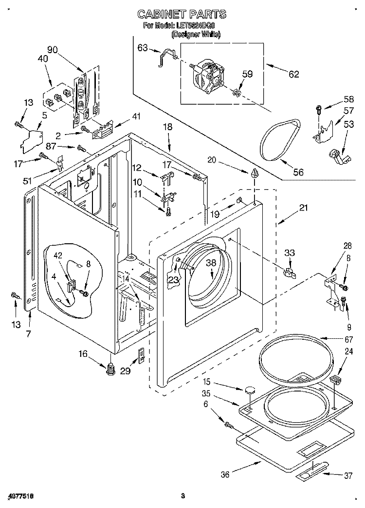 SECTION Diagram and Parts List for LET5624DQ0  Whirlpool Dryer