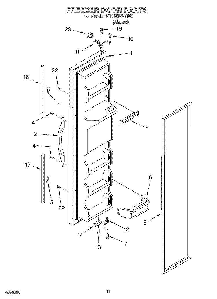 FREEZER DOOR Diagram and Parts List for 4YED25PQFN03  Whirlpool Refrigerator