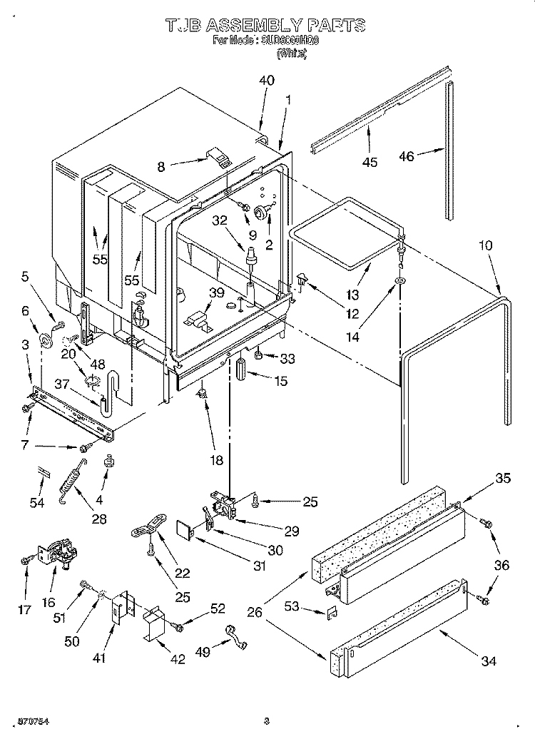 TUB ASSEMBLY Diagram and Parts List for SUD6000HQ0  Whirlpool Dishwasher