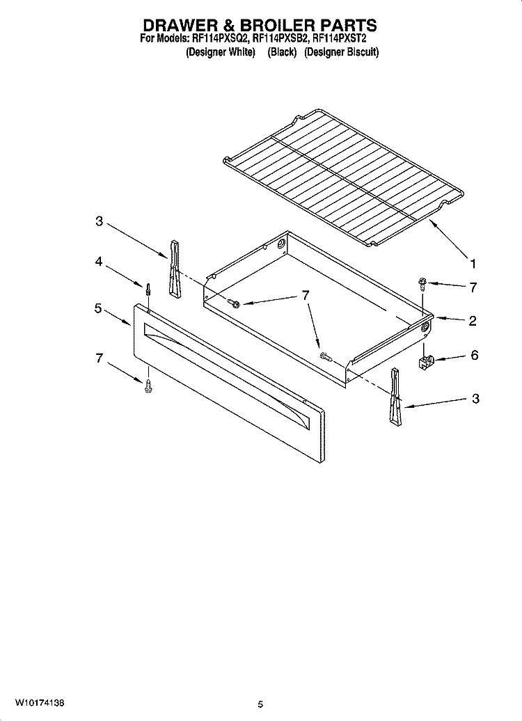 DRAWER & BROILER PARTS Diagram and Parts List for RF114PXSB2  Whirlpool Range