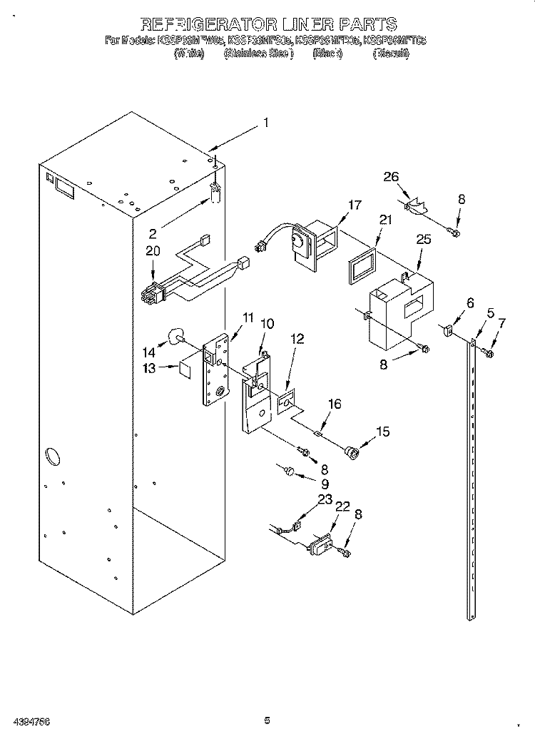 REFRIGERATOR LINER Diagram and Parts List for KSSP36MFT05  KitchenAid Refrigerator
