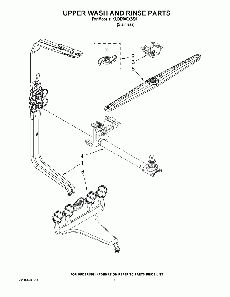 UPPER WASH AND RINSE PARTS Diagram and Parts List for KUDE50CXSS0  KitchenAid Dishwasher