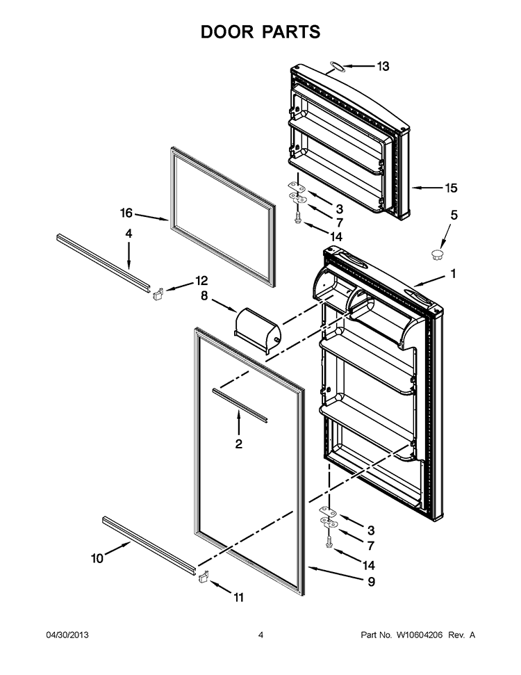 DOOR PARTS Diagram and Parts List for W8RXNGMWQ04  Whirlpool Refrigerator