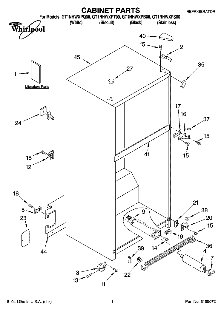 CABINET PARTS Diagram and Parts List for GT1NHWXPS00  Whirlpool Refrigerator