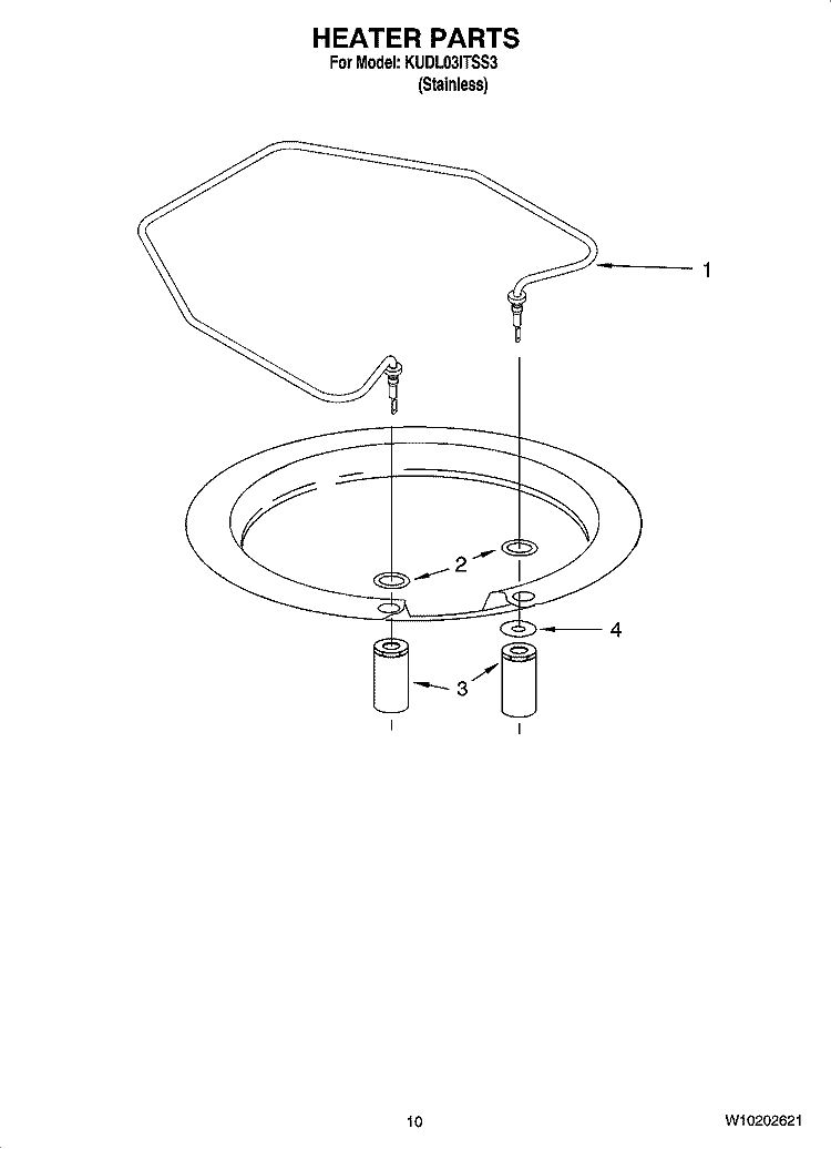 HEATER PARTS Diagram and Parts List for KUDL03ITSS3  KitchenAid Dishwasher