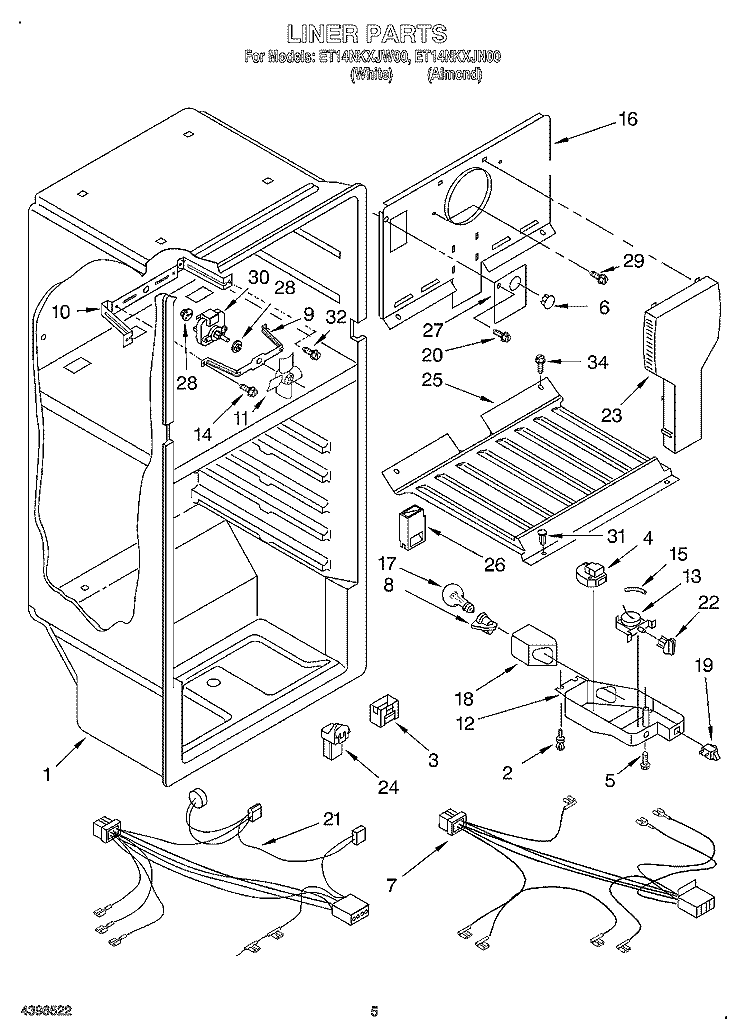 LINER, OPTIONAL Diagram and Parts List for ET14NKXJN00  Whirlpool Refrigerator