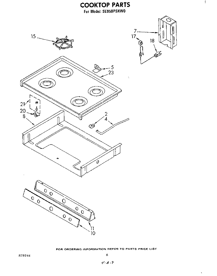 COOKTOP Diagram and Parts List for SE950PSKW0  Whirlpool Range