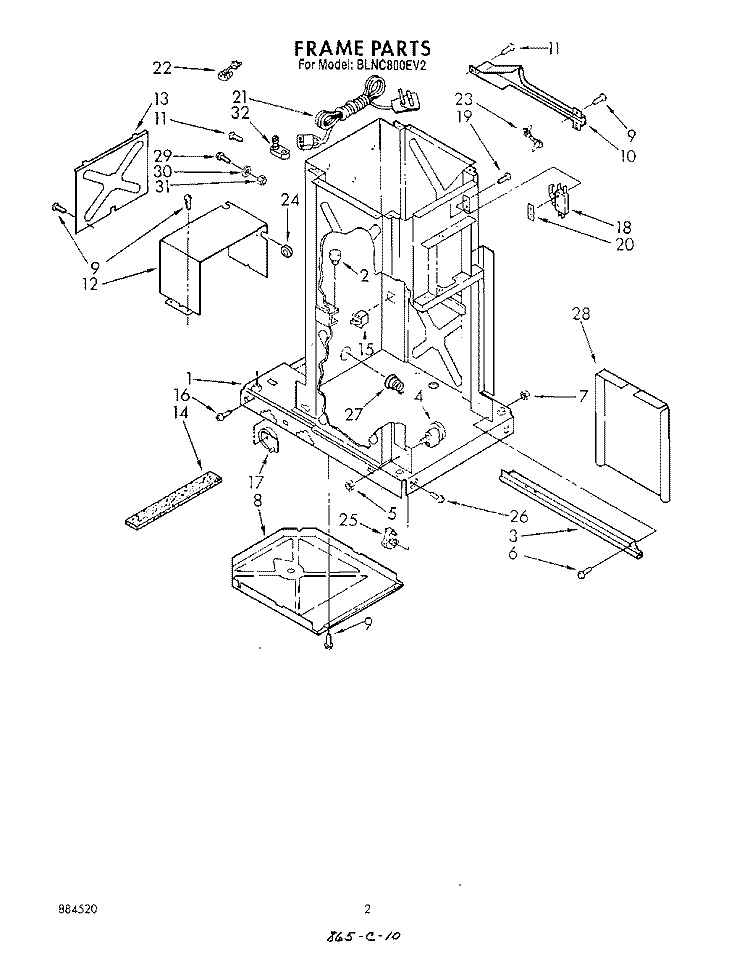 FRAME PARTS Diagram and Parts List for BLNC800EV2  Whirlpool Trash Compactor