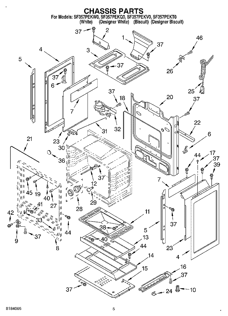 CHASSIS Diagram and Parts List for SF357PEKW0  Whirlpool Range