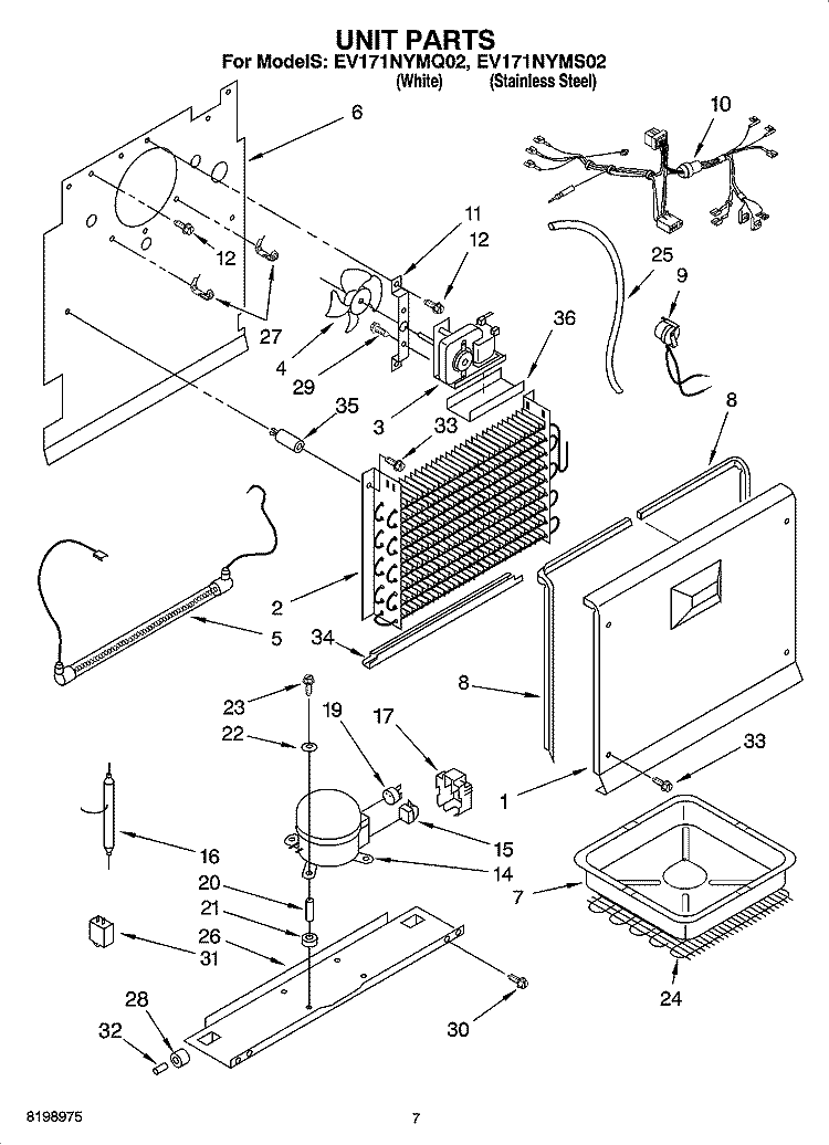UNIT PARTS, PARTS NOT ILLUSTRATED Diagram and Parts List for EV171NYMS02  Whirlpool Freezer