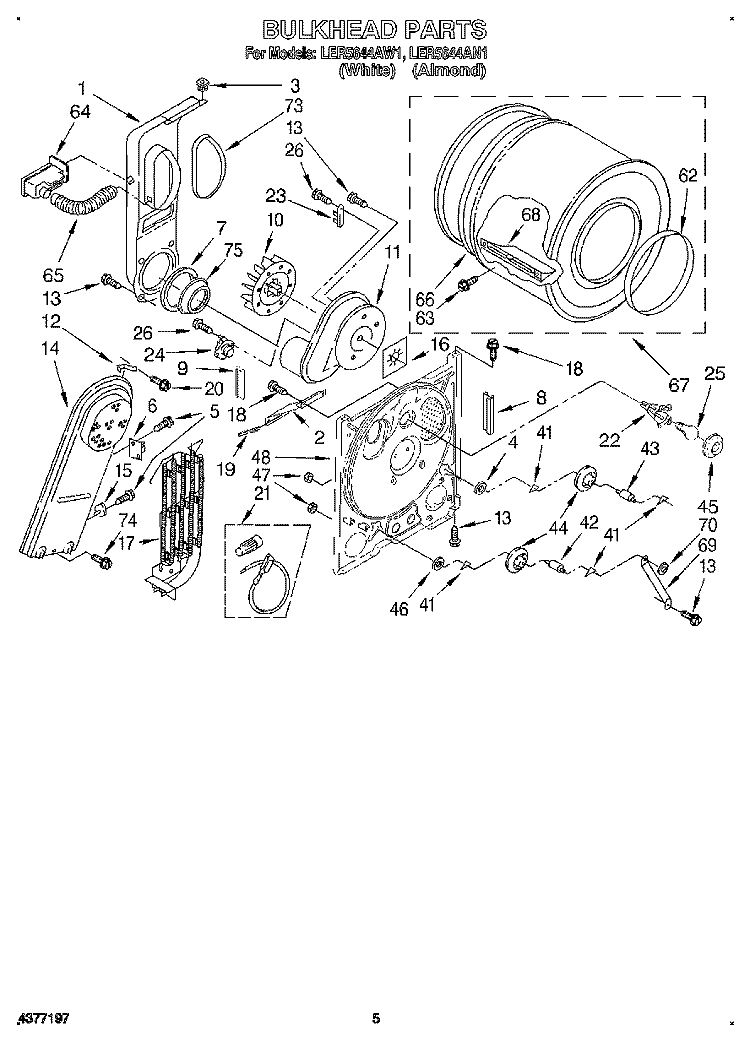 SECTION Diagram and Parts List for LER5644AN1  Whirlpool Dryer