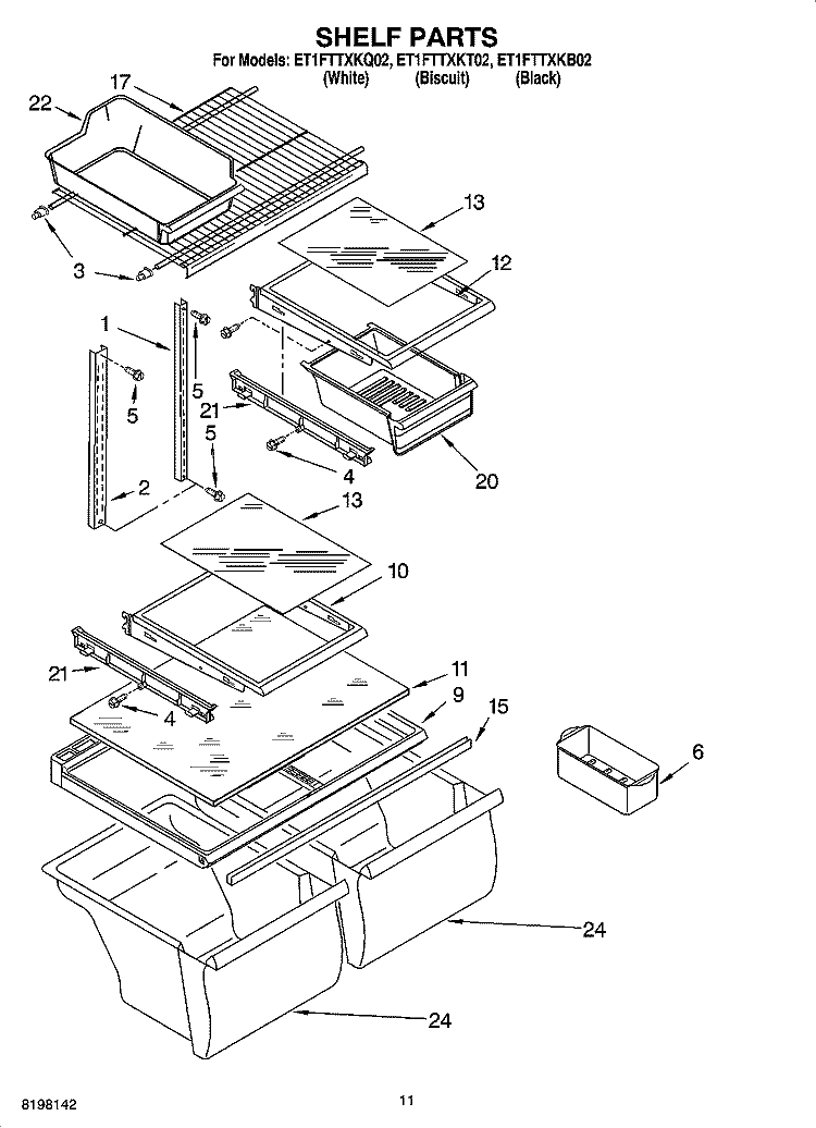SHELF PARTS Diagram and Parts List for ET1FTTXKQ02  Whirlpool Refrigerator