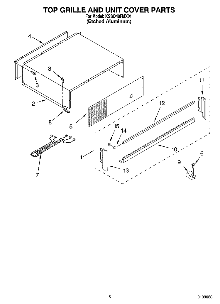 TOP GRILLE AND UNIT COVER PARTS Diagram and Parts List for KSSO48FMX01  KitchenAid Refrigerator