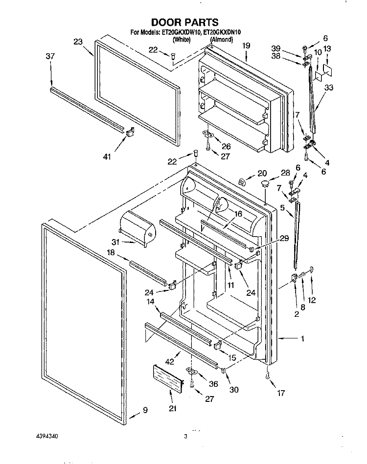 DOOR Diagram and Parts List for ET20GKXDN10  Whirlpool Refrigerator