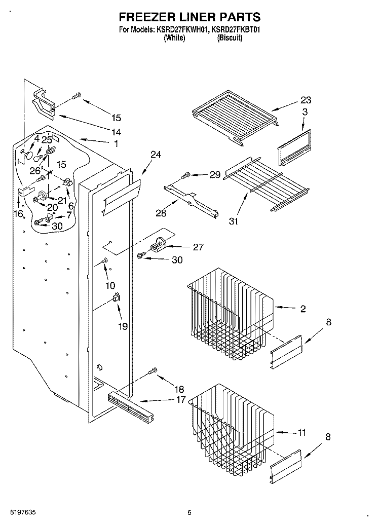 FREEZER LINER Diagram and Parts List for KSRD27FKBT01  KitchenAid Refrigerator