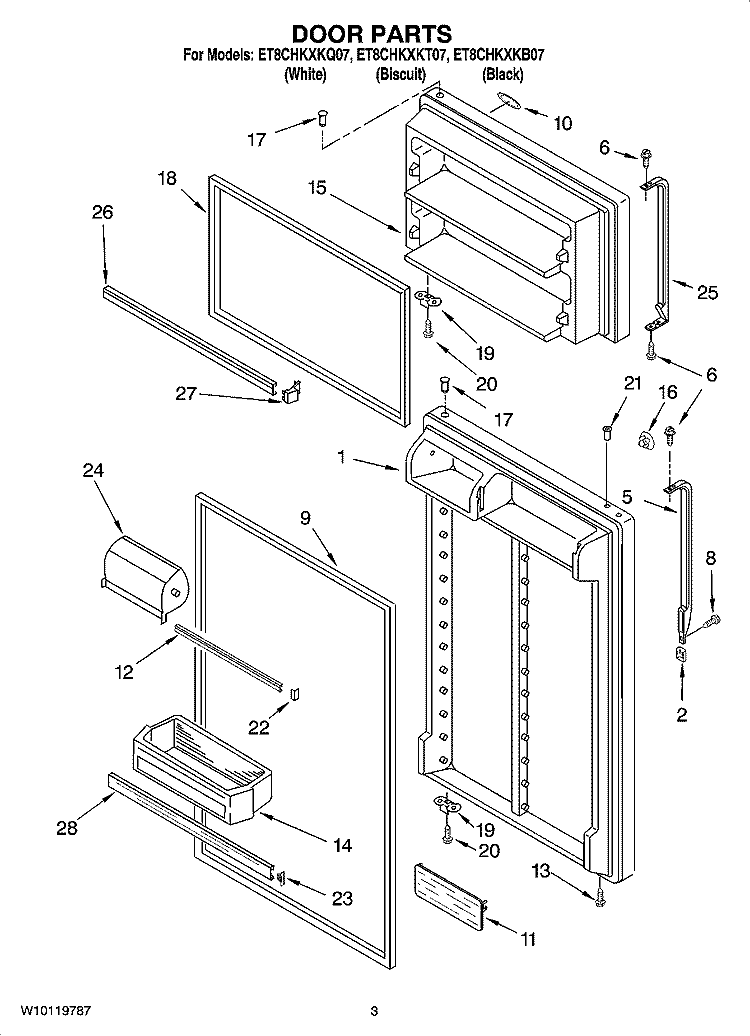 DOOR PARTS Diagram and Parts List for ET8CHKXKT07  Whirlpool Refrigerator