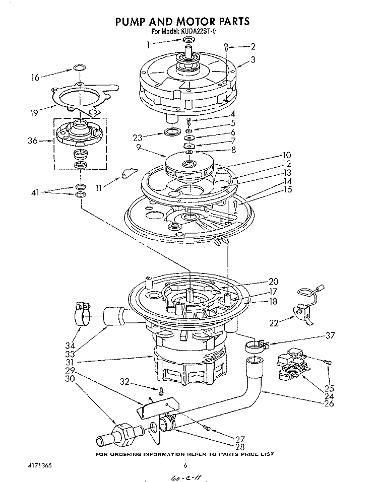 PUMP AND MOTOR Diagram and Parts List for KUDA22ST0  KitchenAid Dishwasher
