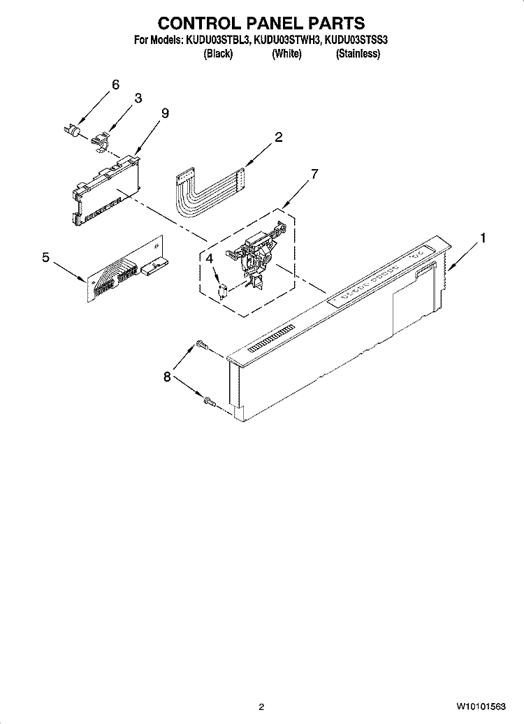 CONTROL PANEL PARTS Diagram and Parts List for KUDU03STBL3  KitchenAid Dishwasher