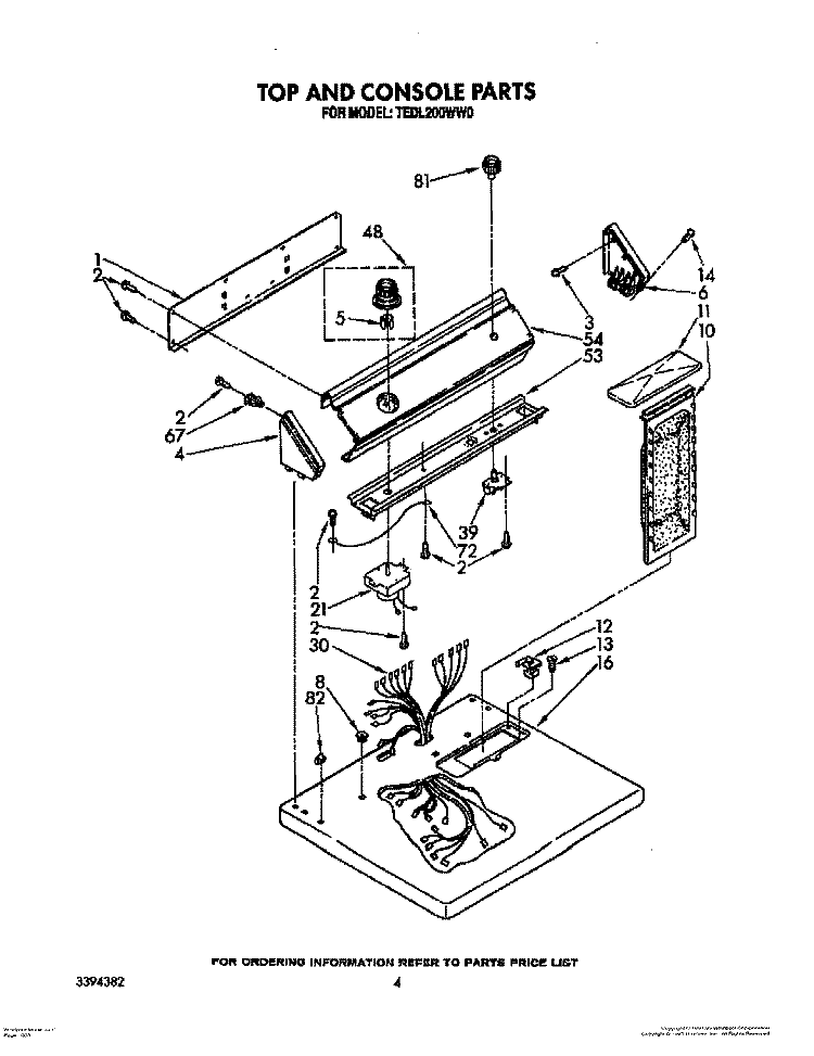 TOP AND CONSOLE PARTS Diagram and Parts List for TEDL200WW0  Whirlpool Dryer