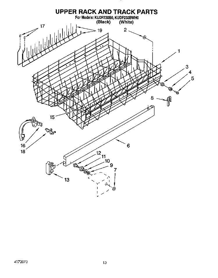 UPPER RACK AND TRACK Diagram and Parts List for KUDF230BWH0  KitchenAid Dishwasher