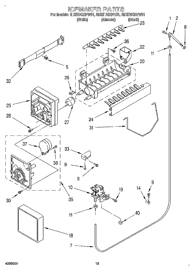 ICEMAKER Diagram and Parts List for GD27DQXFW01  Whirlpool Refrigerator