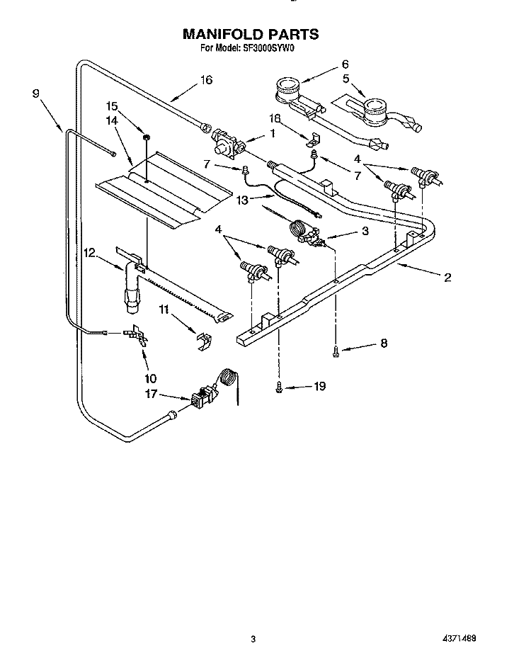MANIFOLD Diagram and Parts List for SF3000SYW0  Whirlpool Range