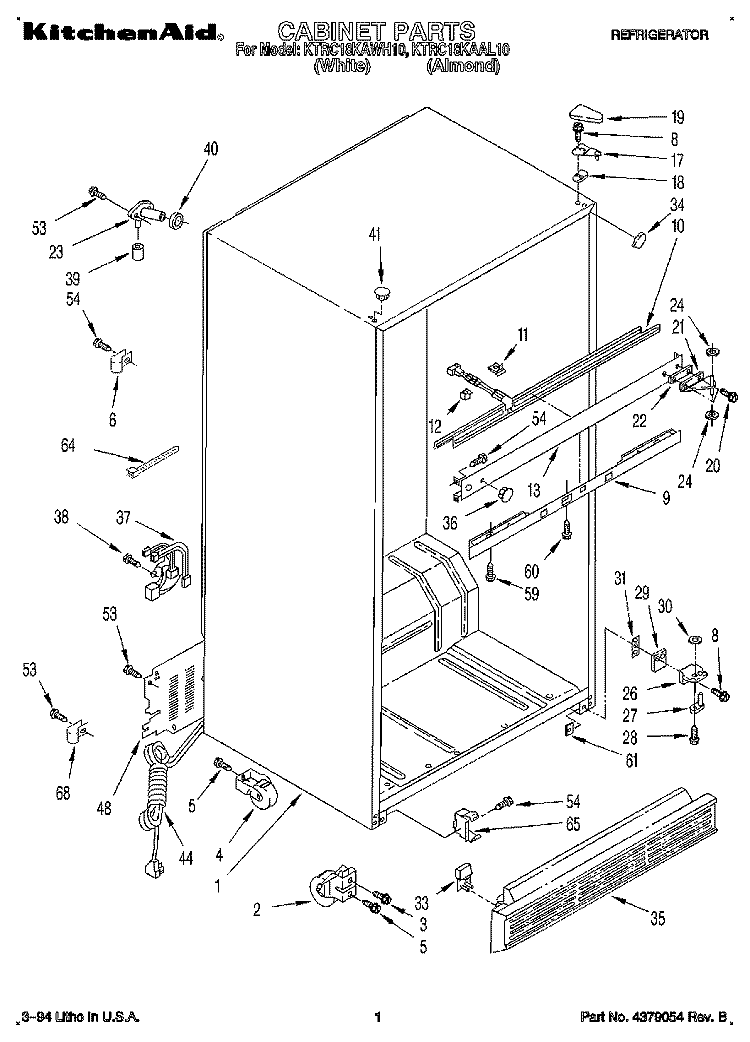 CABINET Diagram and Parts List for KTRC18KAWH10  KitchenAid Refrigerator