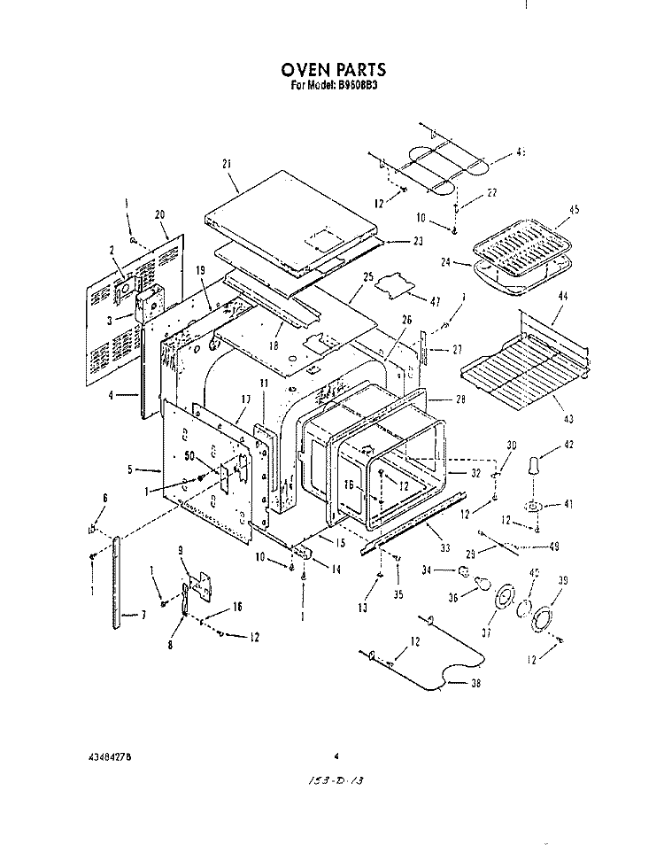 OVEN Diagram and Parts List for B9608W3  Roper Wall Oven