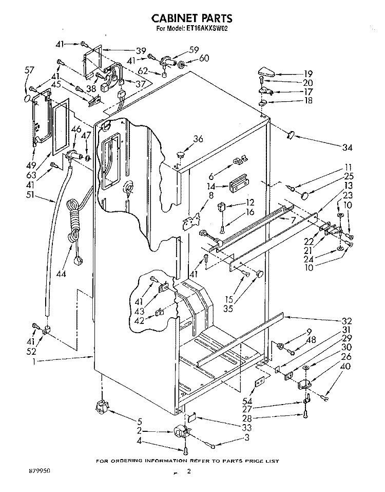 CABINET Diagram and Parts List for ET16AKXSW02  Whirlpool Refrigerator