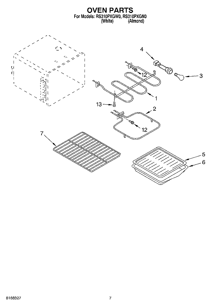 OVEN, OPTIONAL Diagram and Parts List for RS310PXGN0  Whirlpool Range